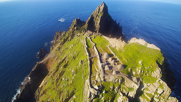 more aerial drone images of monastery and christs saddle on Skellig Michael